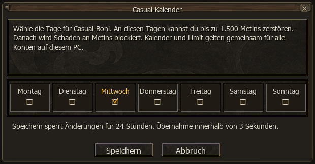 Casual-Kalender mit Tagesauswahl und Speicherregeln