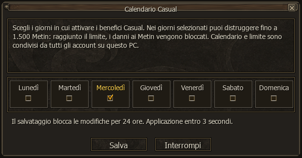 Calendario Casual con selezione dei giorni e regole di salvataggio