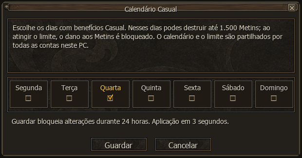 Calendário Casual com seleção de dias e regras de gravação