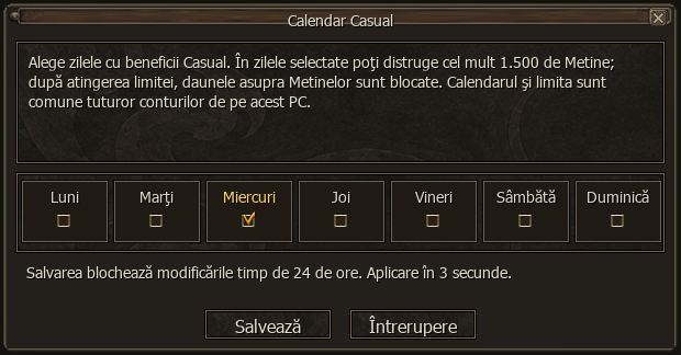 Calendarul Casual cu selectarea zilelor și regulile de salvare