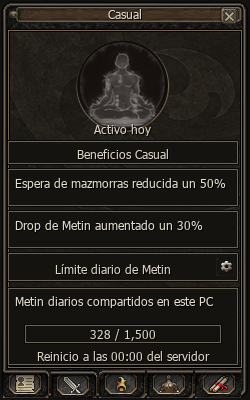 Interfaz Casual con ventajas y contador diario de Metin