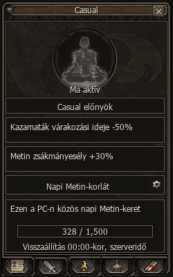 Casual-kezelőfelület az előnyökkel és a napi Metin-számlálóval