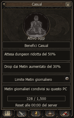 Interfaccia Casual con benefici e conteggio giornaliero dei Metin