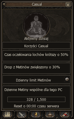 Interfejs Casual z korzyściami i dziennym licznikiem Metinów